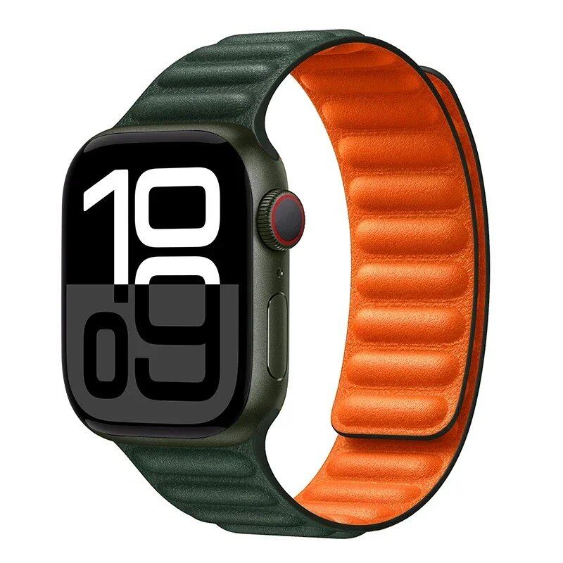 Apple Watch Leather Strap, Magnetic Loop Link Bracelet for iWatch Series 10/9/8/7/6 (45mm, 46mm, 42mm, 44mm, 40mm, 49mm) - Official Website, Band Color: mm, Parallel Import