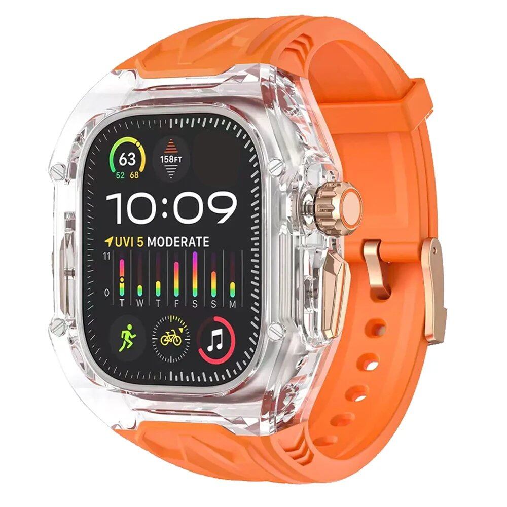 Transparent Customization Kit for Apple Watch Ultra 10/9/8/7, 49mm/44mm/45mm Compatible Strap & Case Set, Rubber Band Mod for iWatch Series 6/5/4, Band Color: ; Ships from: Parallel Import