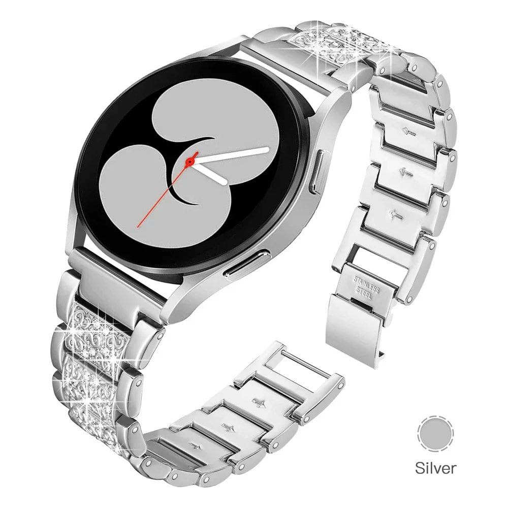 Diamond Strap Metal Link Bracelet for Samsung Galaxy Watch 7/FE/6/4/Classic/5/Pro/Active (40mm/44mm) - Compatible with Huber GT4-3 Bands (20mm/22mm) - Parallel Import