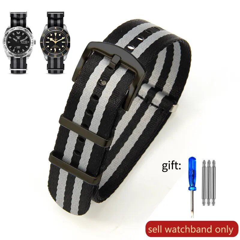 Breathable Soft Nylon Men's Watch Band for Omega 300 Ghost Party 007, Longines Conquest, Seiko, and Casio, 20mm and 22mm, Size 2, Parallel Import