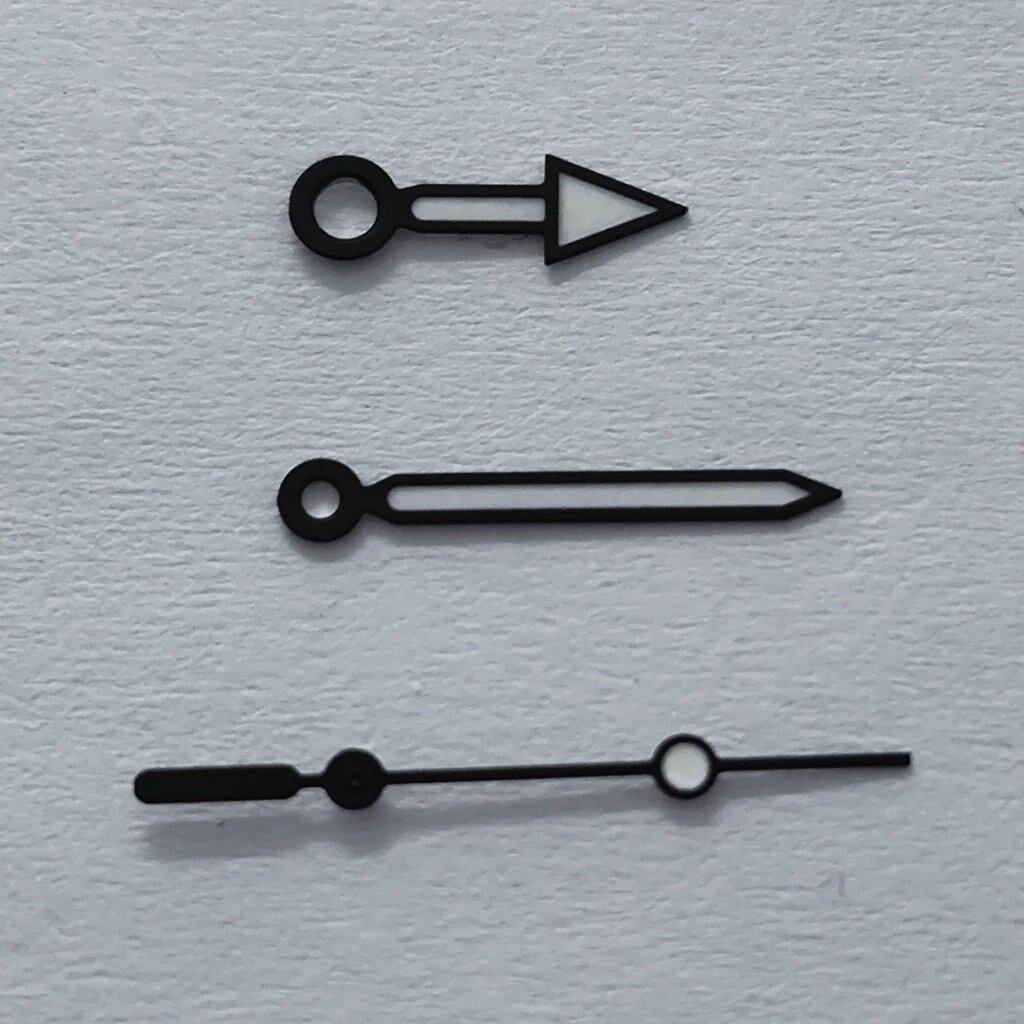 High-quality hand set for NH35, NH36, NH38, NH39, NH70, NH72, 7S26, 7S36, 4R35, and 4R36 watches. Available in silver, gold, black, blue, and red. Luminous dial hands. Parallel import.