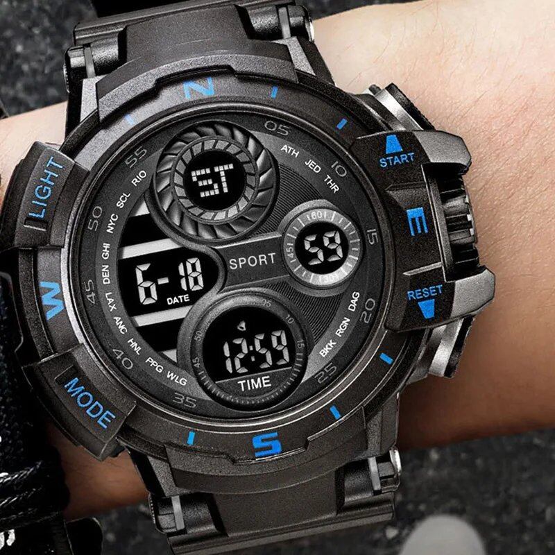 YIKAZE 50mm Big Dial Sports Watch with Military Countdown and Stopwatch, LED Digital Watch, Waterproof, Men's Electronic Watch, Color: Parallel Import