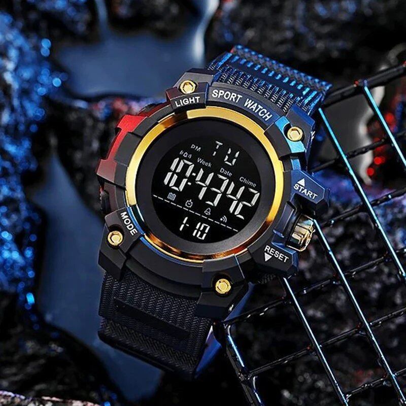 YIKAZE 50mm Big Dial Sports Watch with Military Countdown and Stopwatch, LED Digital Watch, Waterproof, Men's Electronic Watch, Color: Parallel Import