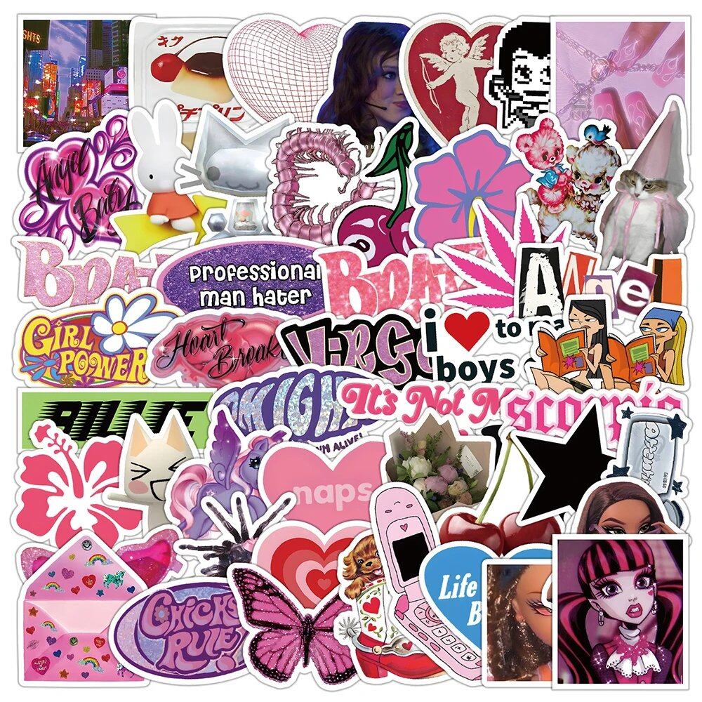 10/30/50 Sheets Cool Pink Cartoon Harajuku-Style Graffiti Stickers for DIY Skateboards, Bikes, Laptops, Refrigerators, PVC Waterproof Toys. Color: Parallel Import.
