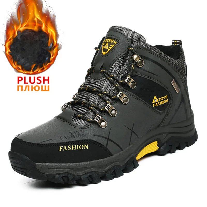 Men's brand-name winter snow boots, waterproof leather sneakers, ultra-warm, outdoor hiking boots, and work shoes, sizes 39-47, parallel import