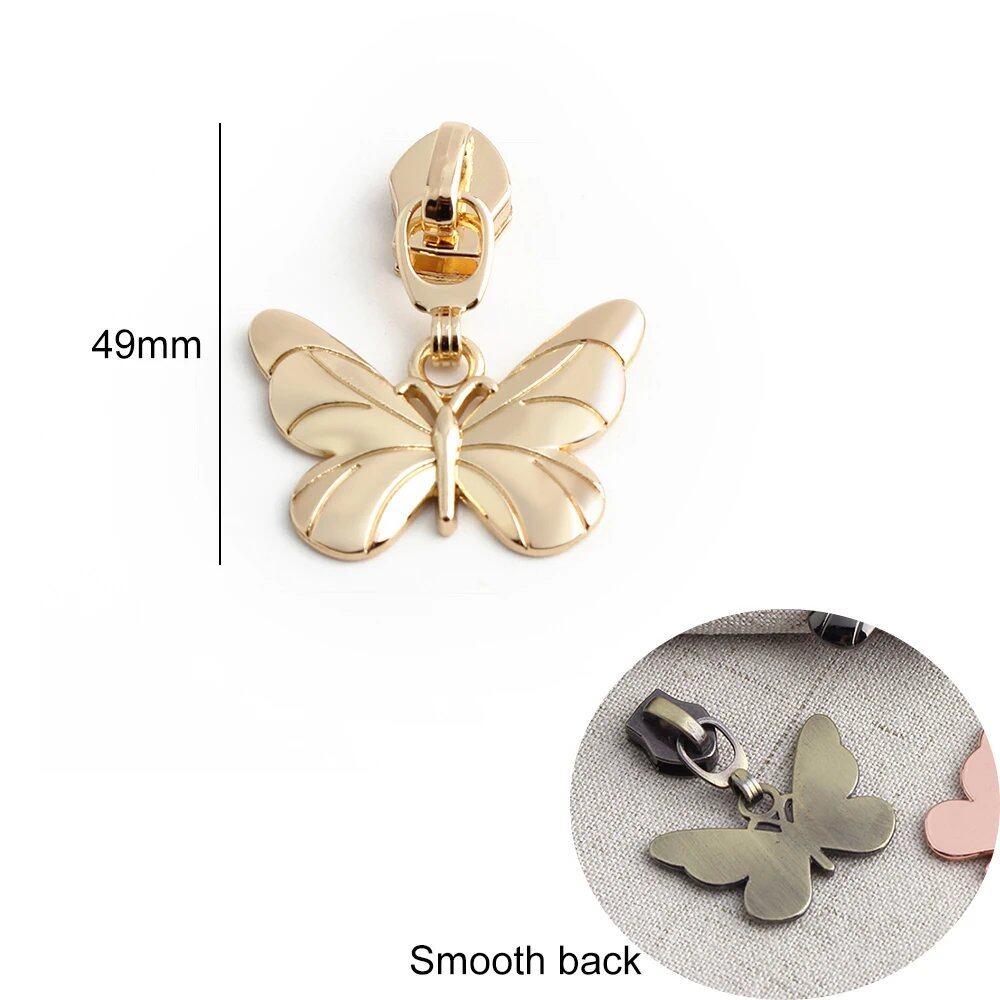 5個入 かわいい蝶モチーフ 金属製 5号ナイロンプルスライダー クロスボディバッグ用 衣類用 取り外し可能 ジッパー修理キット 財布DIY サイズ:10個入り; 並行輸入品