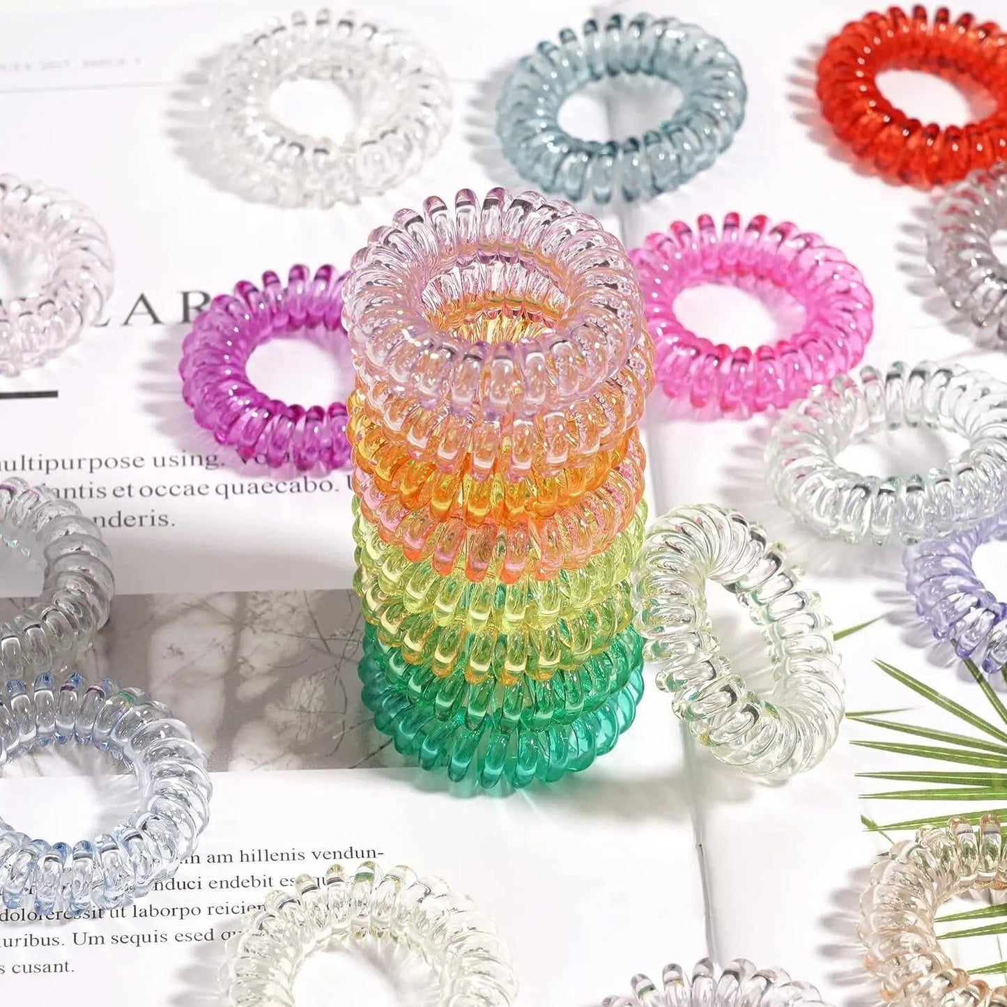 Set of 10/20/30 Colorful Elastic Plastic Hair Bands, Telephone Cord Style Scrunchies, Hair Accessories, Bulk Import
