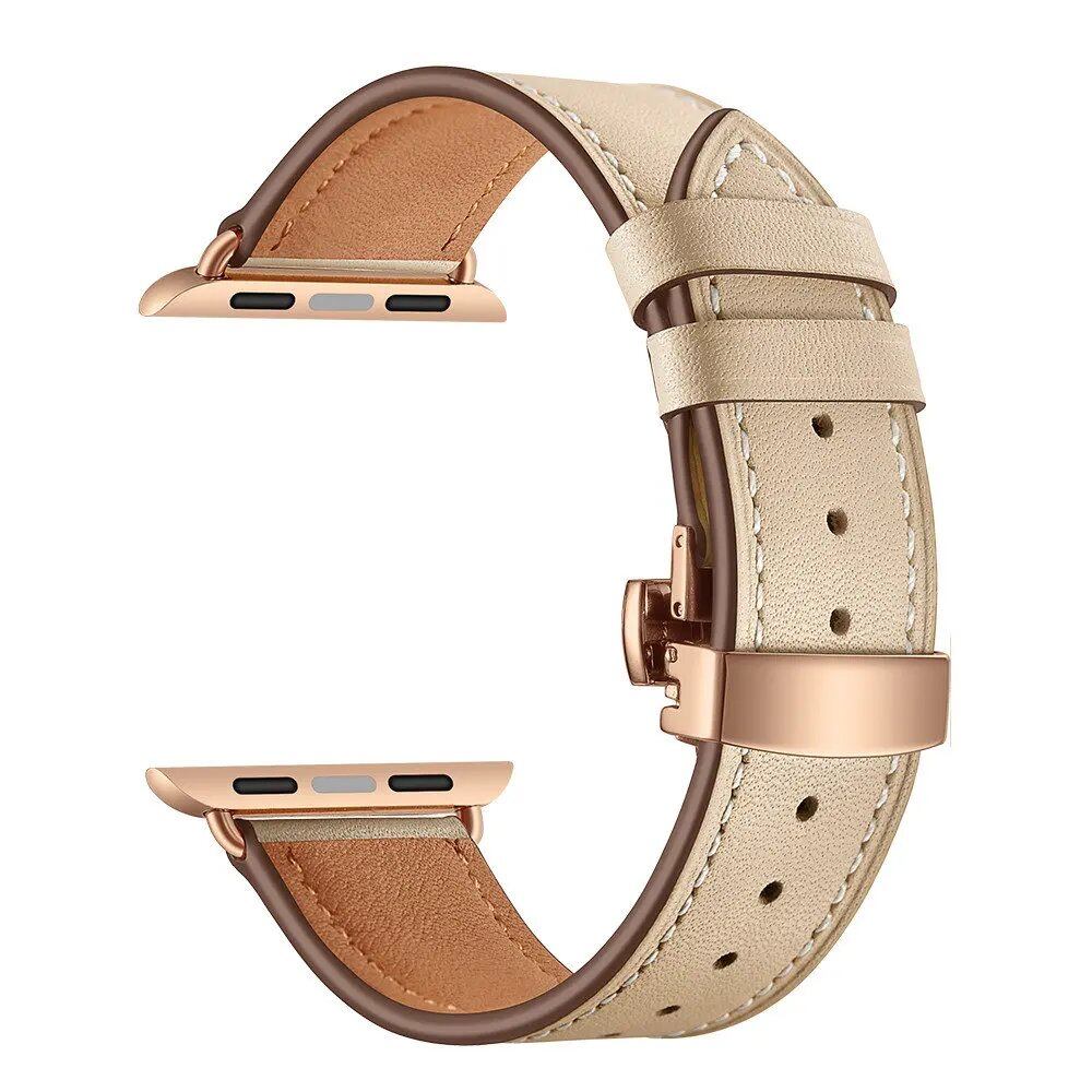 Leather Strap for Apple Watch - 38mm, 40mm, 41mm, 42mm, 44mm, 45mm - Series 3/4/5/SE/6/7 Compatible Bracelet Band Color: Parallel Import