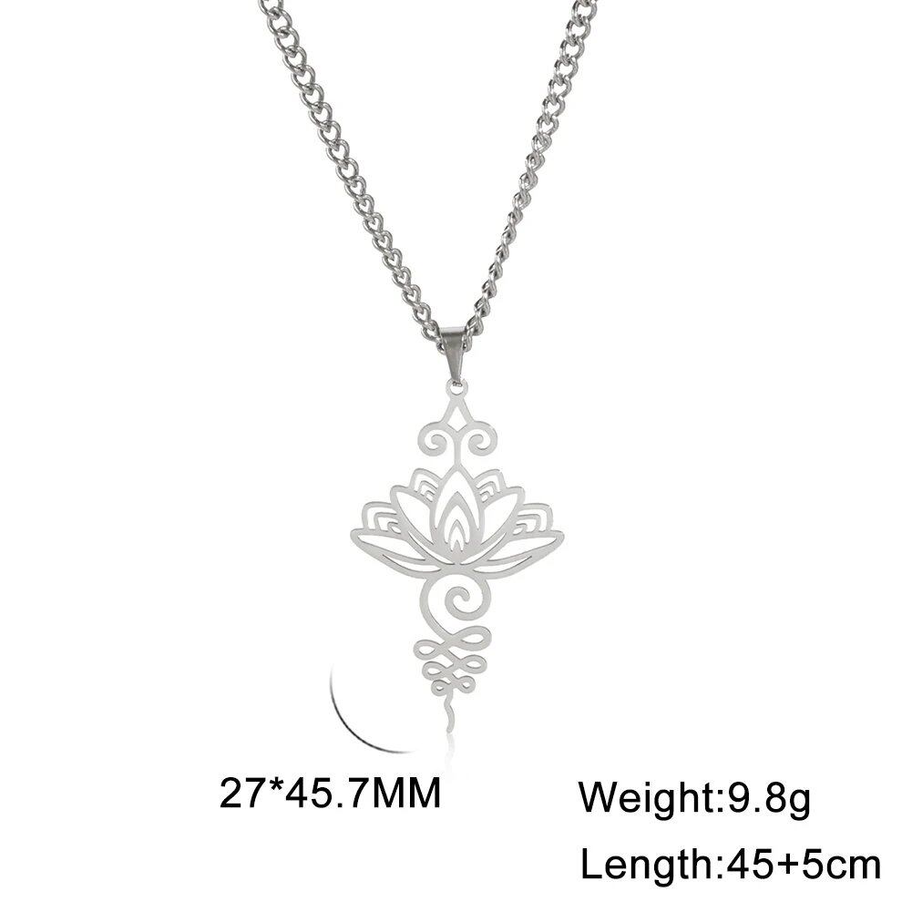 Skyrim Unalome Lotus Flower Pendant Necklace for Women, Yoga, Buddhist, Spiritual Jewelry Gift, Stainless Steel with Gold-Tone Chain, Length: 45-50cm; Metal Color: Black, Parallel Import