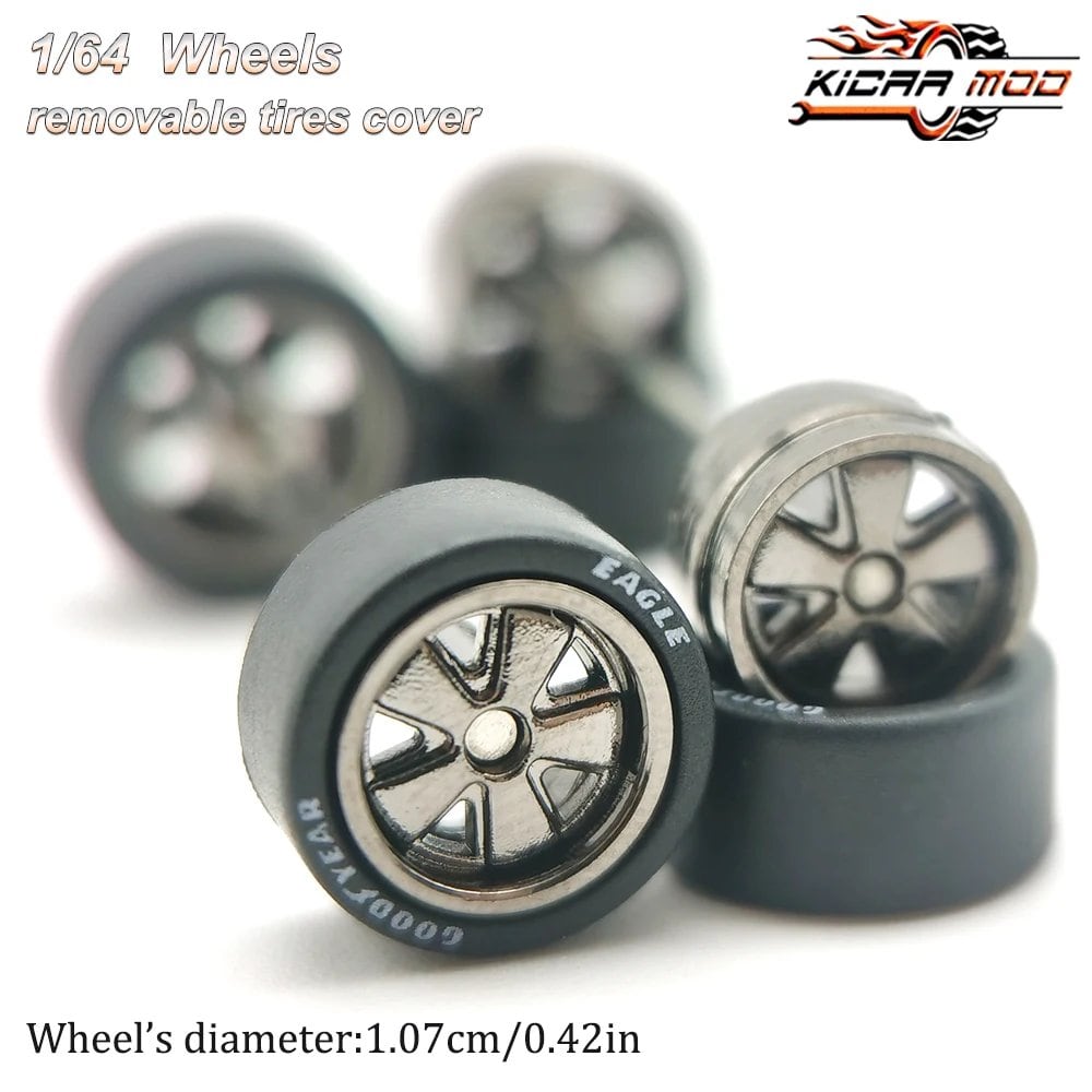 1/64 Scale Rubber Tire Wheels with FUCHS Refit Parts for Diecast Model Cars, Hot Wheels, Matchbox, Tomica, D:11mm, 1 Set, Parallel Import