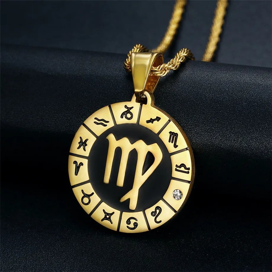 Leo 12 Zodiac Sign Necklace, Birthday Gift, Gold-Colored Stainless Steel Amulet Pendant, Zodiac Sign Jewelry, Wholesale, Parallel Import
