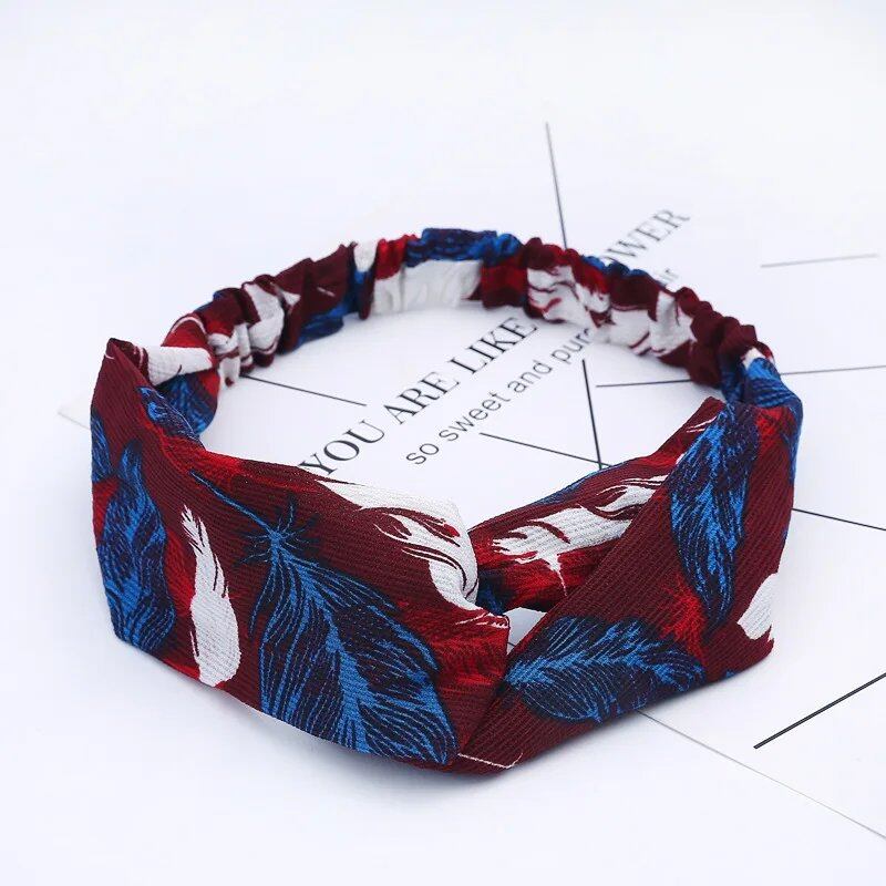Women's Summer Bohemian Print Headband, Retro Cross Turban, Bandage Bandana, Hair Accessory, Head Wrap, Parallel Import