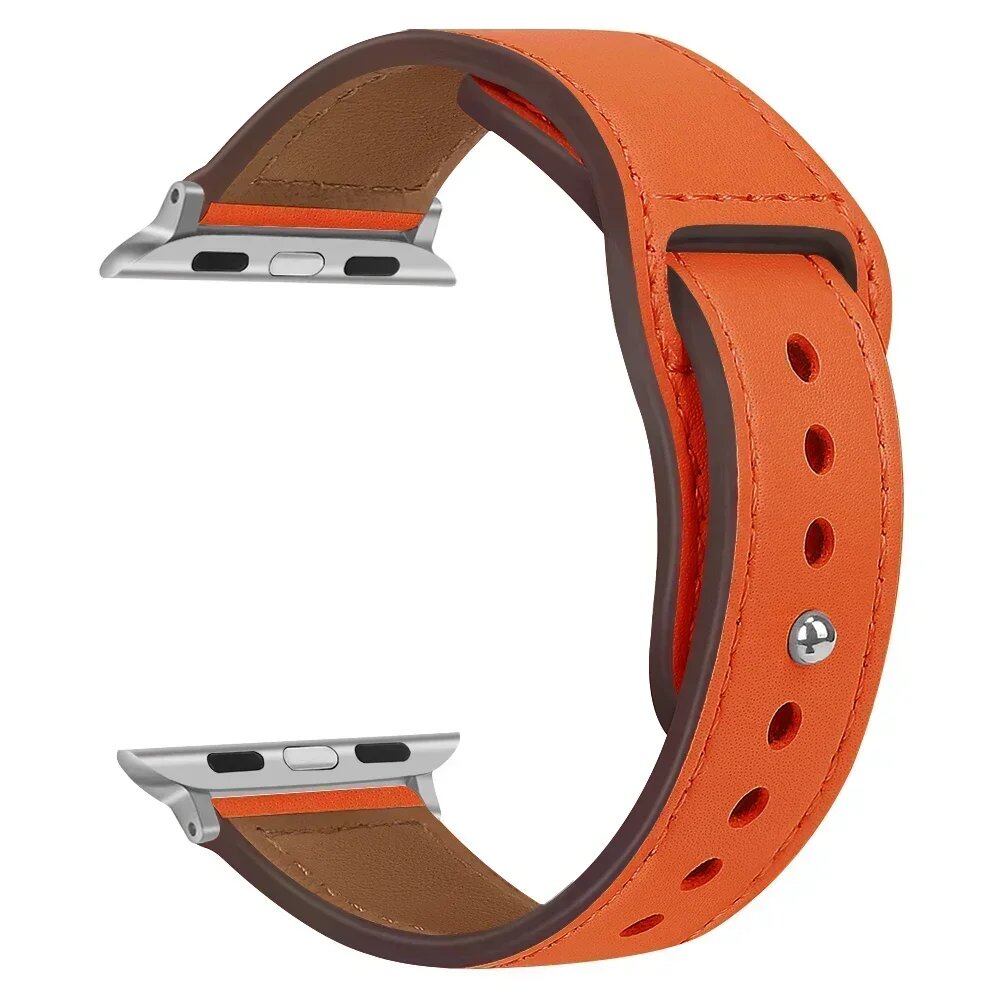 Leather Band for Apple Watch - Ultra 49mm/46mm, 44mm/40mm, 38mm/42mm, Sport Bracelet for iWatch Series 10/9/8/7/SE/6/5/3, 41mm/45mm Models, Band Color: Parallel Import