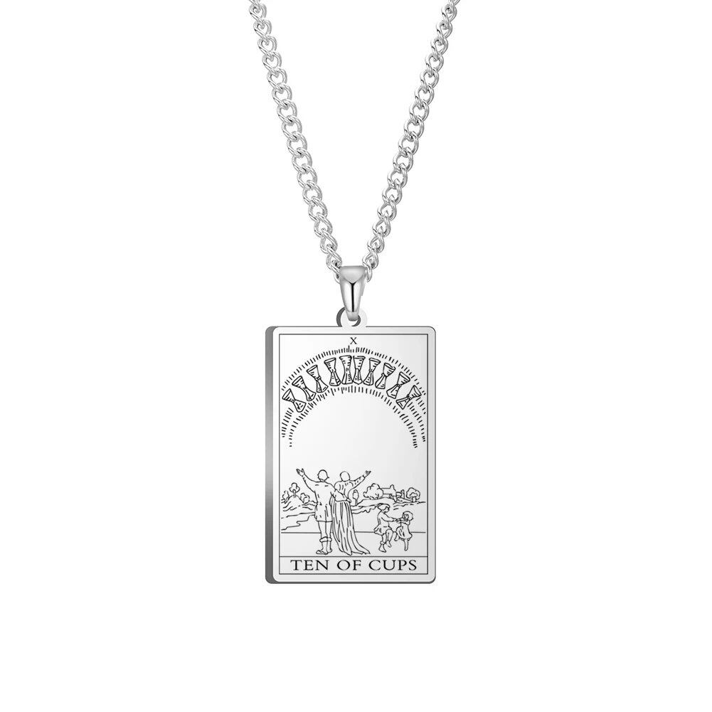 Dawapara Cups Tarot Card Link Chain Pendant Necklace, Vintage Amulet Necklace for Men and Women, Stainless Steel, Parallel Import