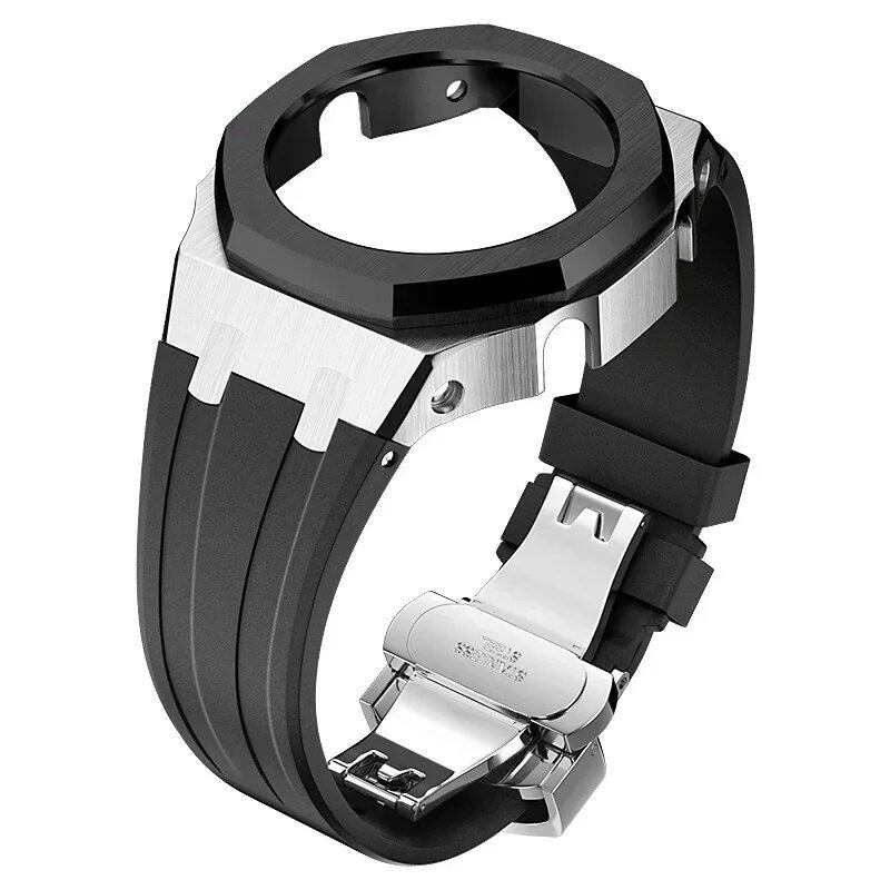 Casio Gen4 Metal Bezel Modification Kit for GA2100 with Stainless Steel Strap and Rubber Watch Case, Compatible with GEN4 GA2100/2110, Band Color: Parallel Import