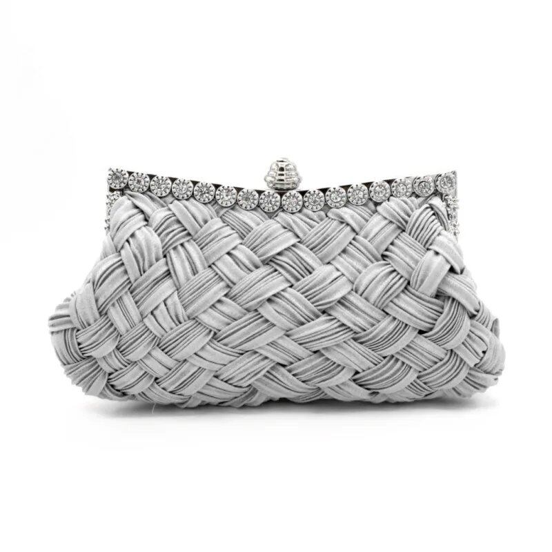 Satin Woven Diamond Clutch - Red Crossbody Banquet Bag with Luxurious Embellishments, Women's Rhinestone Handbag, Rhinestone Purse, Parallel Import