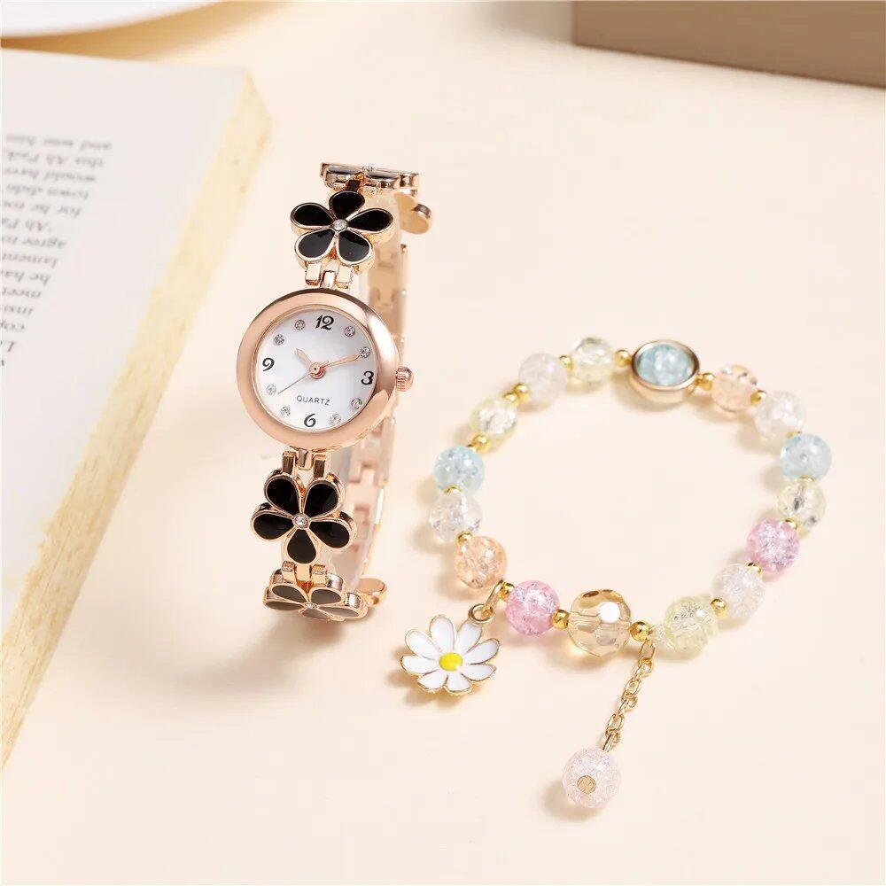 Sweet Flower Style Rhinestone Quartz Women's Bracelet Watch (Parallel Import)