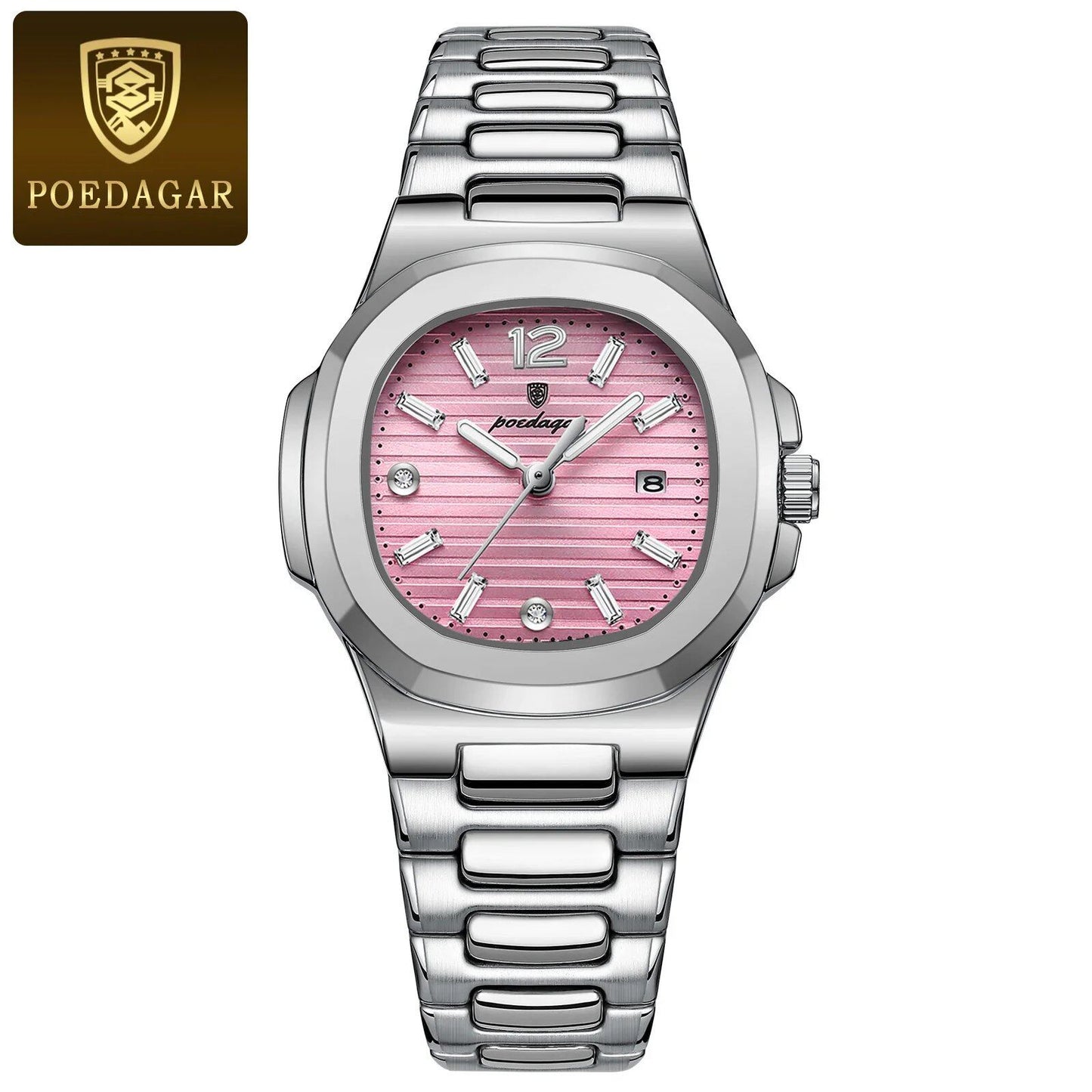 POEDAGAR Women's Luxury Square Watch, Waterproof, Illuminated, Date Function, Elegant Quartz Movement, Simple Design, Color: 708, Parallel Import