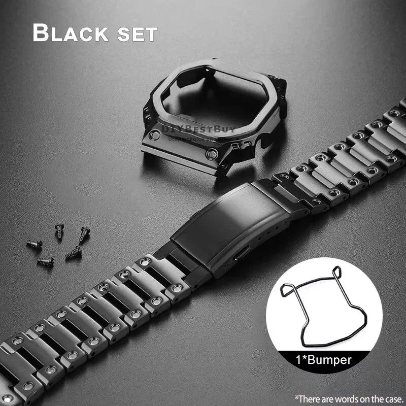 Titanium Alloy Metal Bezel Case & Stainless Steel Band Refit Mod Kit for Casio Casio Oak DW5600, DW5610, and GW-M5610 (Imported)