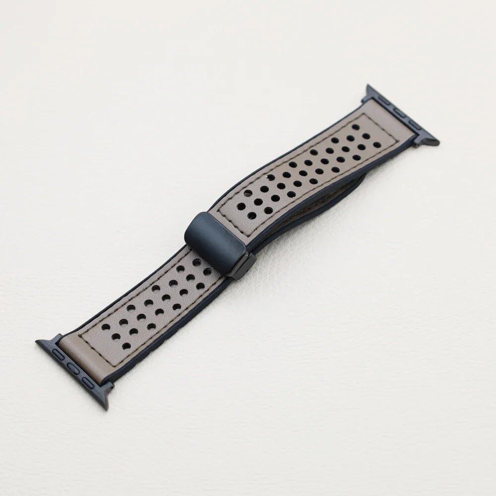 Silicone and Leather Strap with Magnetic Band for Apple Watch Ultra (49mm, 44mm, 46mm, 42mm, 40mm, 45mm, 41mm) Compatible with iWatch Series 10/9/8/7/6/SE/5 (Band Color: mm) Parallel Import