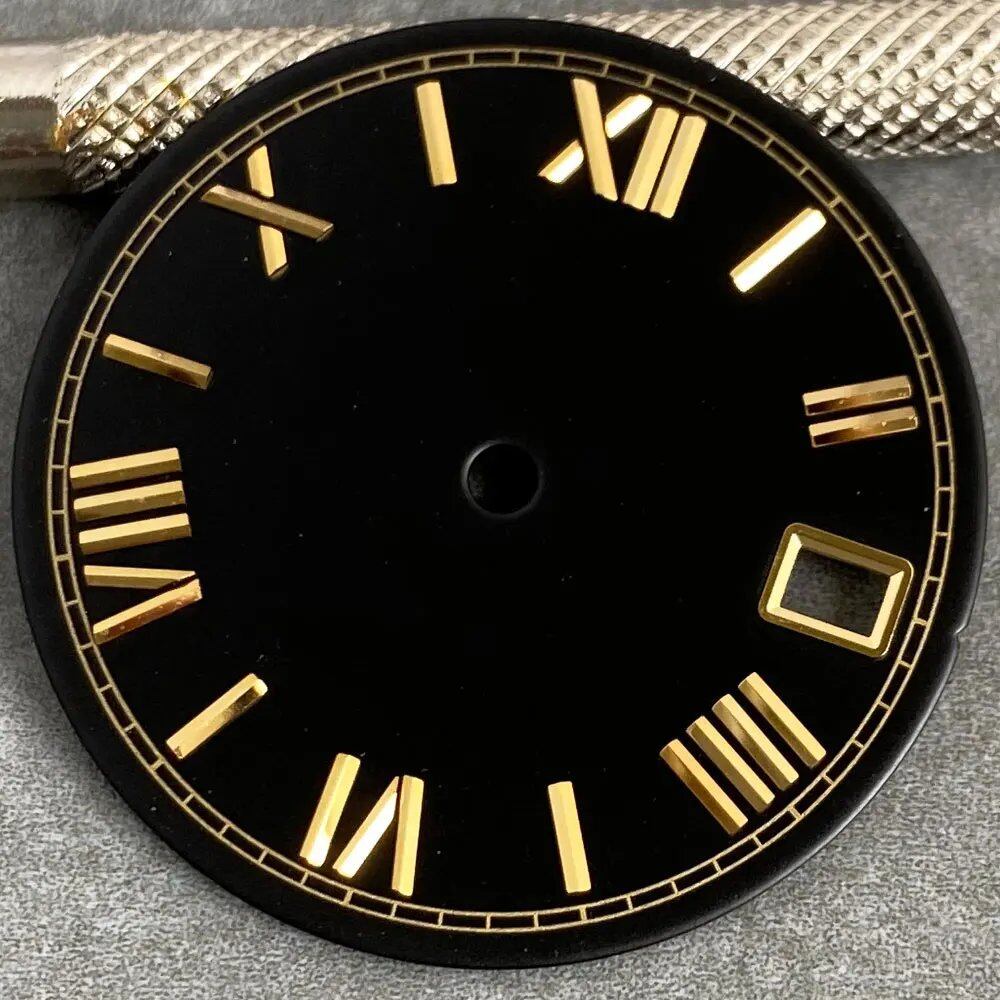 MATELION 29mm Steel Roman Numeral Sunburst Dial with Black, Blue, Gold, or Silver Dial, Compatible with NH35 and NH36 Automatic Diver Men's Watches, Parallel Import