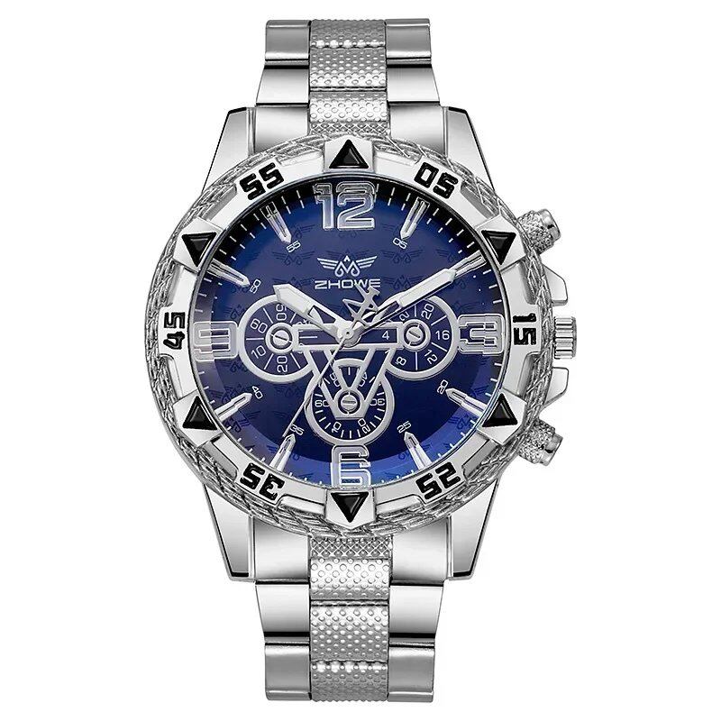 Luxury Men's Quartz Watch, Classic Business Watch, Large Dial, Alloy Steel Strap, Blue Light, Three-Dial, Men's Quartz Watch, Color: Parallel Import