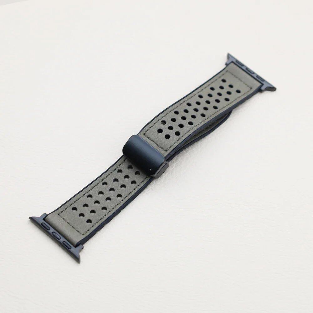 Silicone and Leather Strap with Magnetic Band for Apple Watch Ultra (49mm, 44mm, 46mm, 42mm, 40mm, 45mm, 41mm) Compatible with iWatch Series 10/9/8/7/6/SE/5 (Band Color: mm) Parallel Import