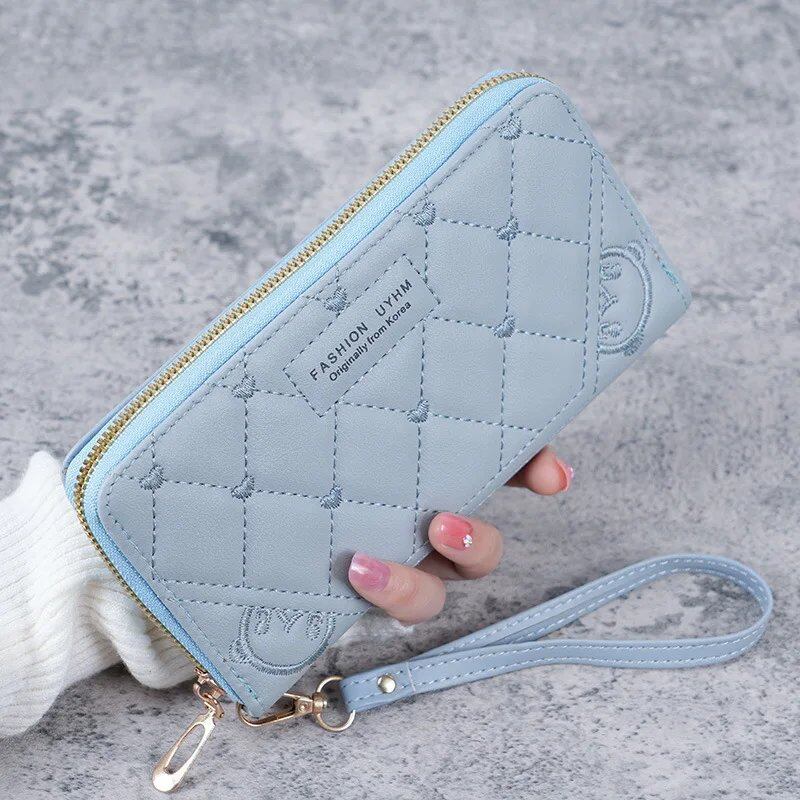 女性用ファッション ハート型 ジッパー付き長財布 ソリッドカラー PUレザー コインポーチ レディース リストバンド付き カードホルダー クラッチバッグ ;発送元: 並行輸入品