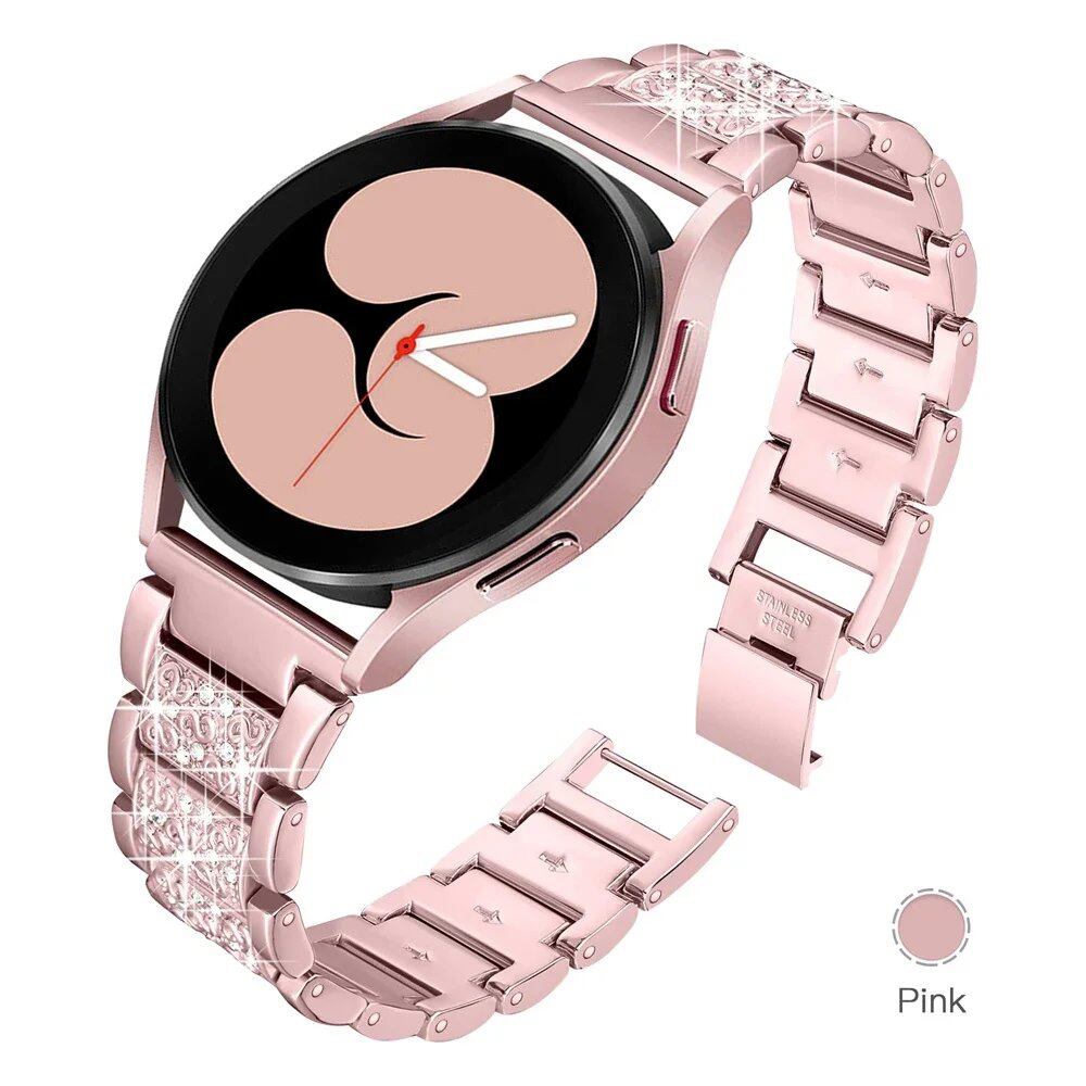 Diamond Strap Metal Link Bracelet for Samsung Galaxy Watch 7/FE/6/4/Classic/5/Pro/Active (40mm/44mm) - Compatible with Huber GT4-3 Bands (20mm/22mm) - Parallel Import