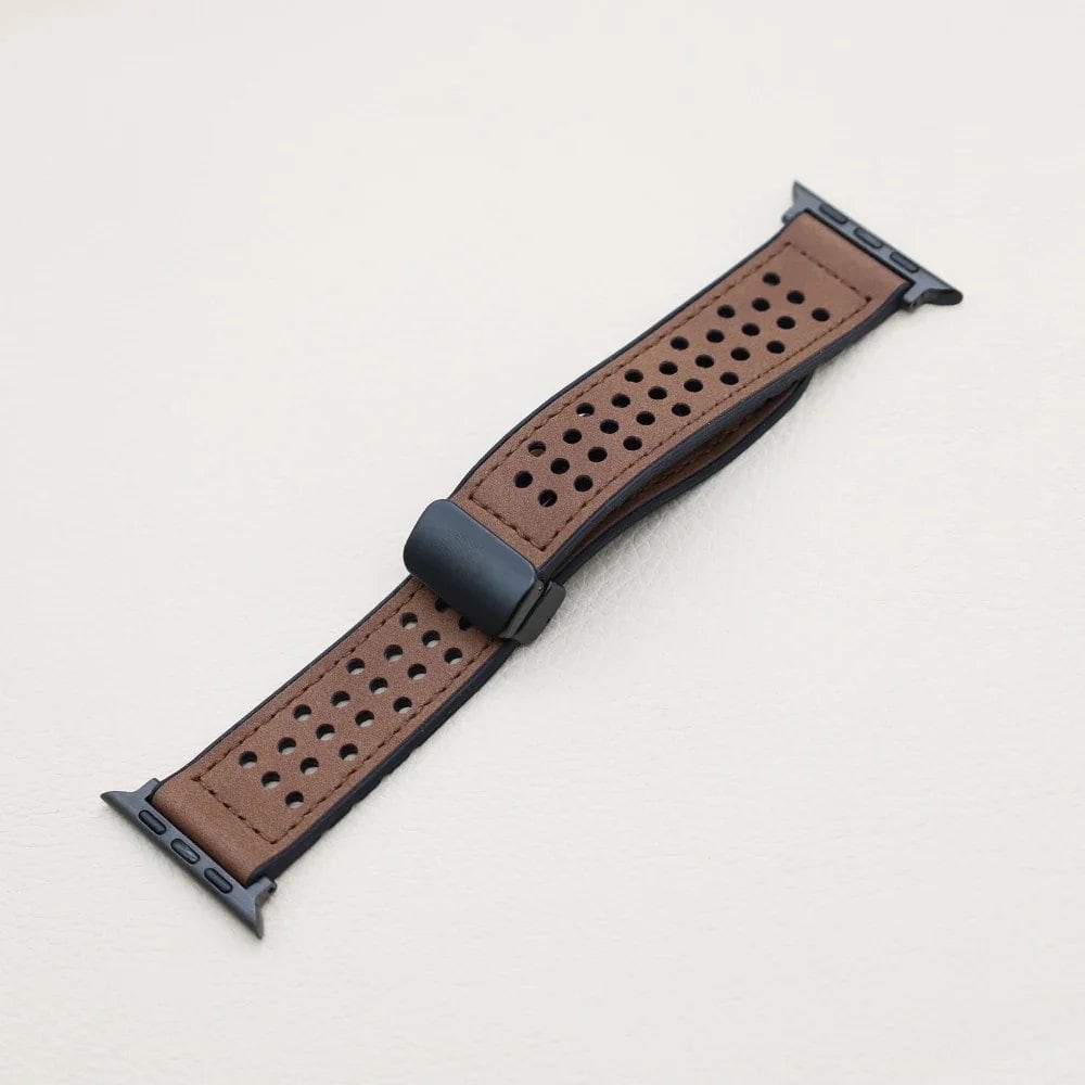 Silicone and Leather Strap with Magnetic Band for Apple Watch Ultra (49mm, 44mm, 46mm, 42mm, 40mm, 45mm, 41mm) Compatible with iWatch Series 10/9/8/7/6/SE/5 (Band Color: mm) Parallel Import