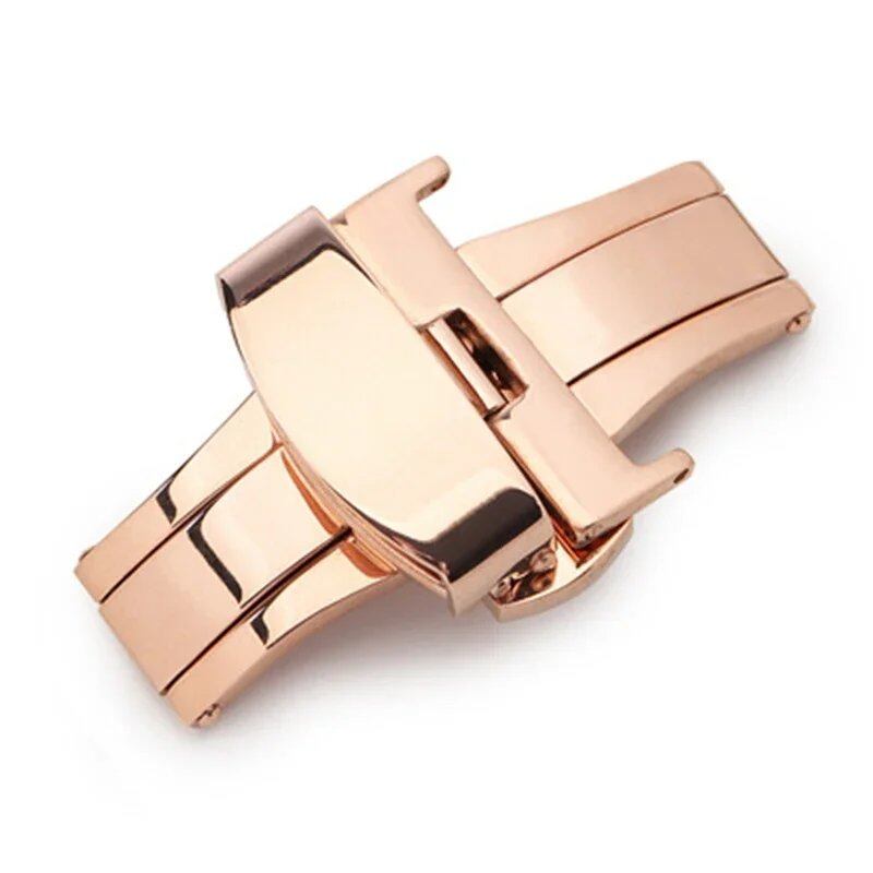 Stainless steel butterfly buckle with polished/matte buttons for watch bands in sizes 16mm, 20mm, 22mm, 24mm, 10/12/14mm. Available in mm band colors. Parallel import.