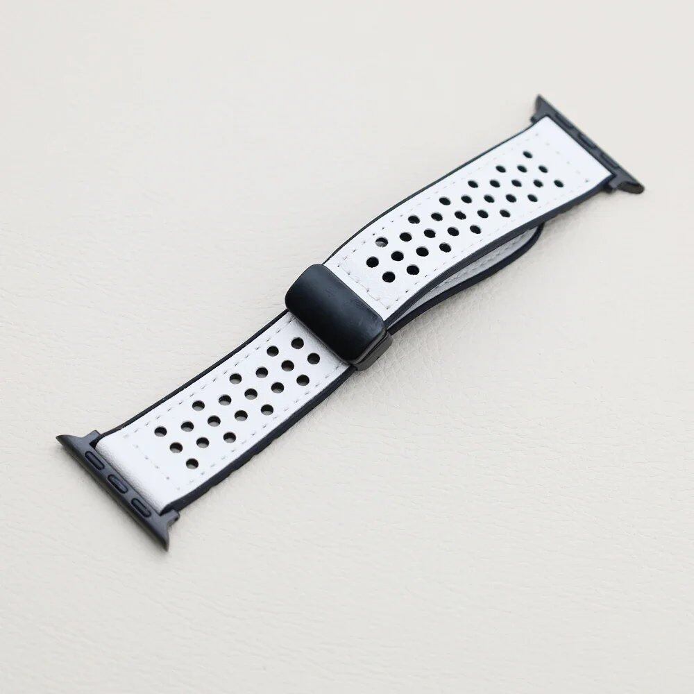 Silicone and Leather Strap with Magnetic Band for Apple Watch Ultra (49mm, 44mm, 46mm, 42mm, 40mm, 45mm, 41mm) Compatible with iWatch Series 10/9/8/7/6/SE/5 (Band Color: mm) Parallel Import