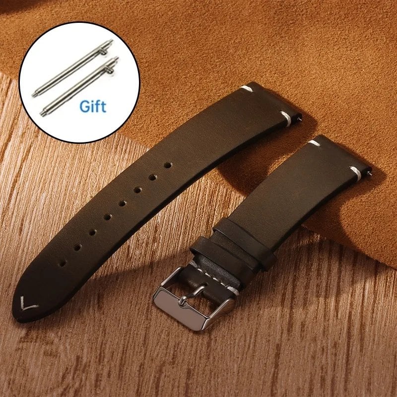 Men's and Women's Business Cowhide Leather Watch Band, Vintage Oil Wax Strap, Universal Quick Release Wristband, Handmade Retro Oil Bracelet, Band Color: mm; Ships from: Parallel Import