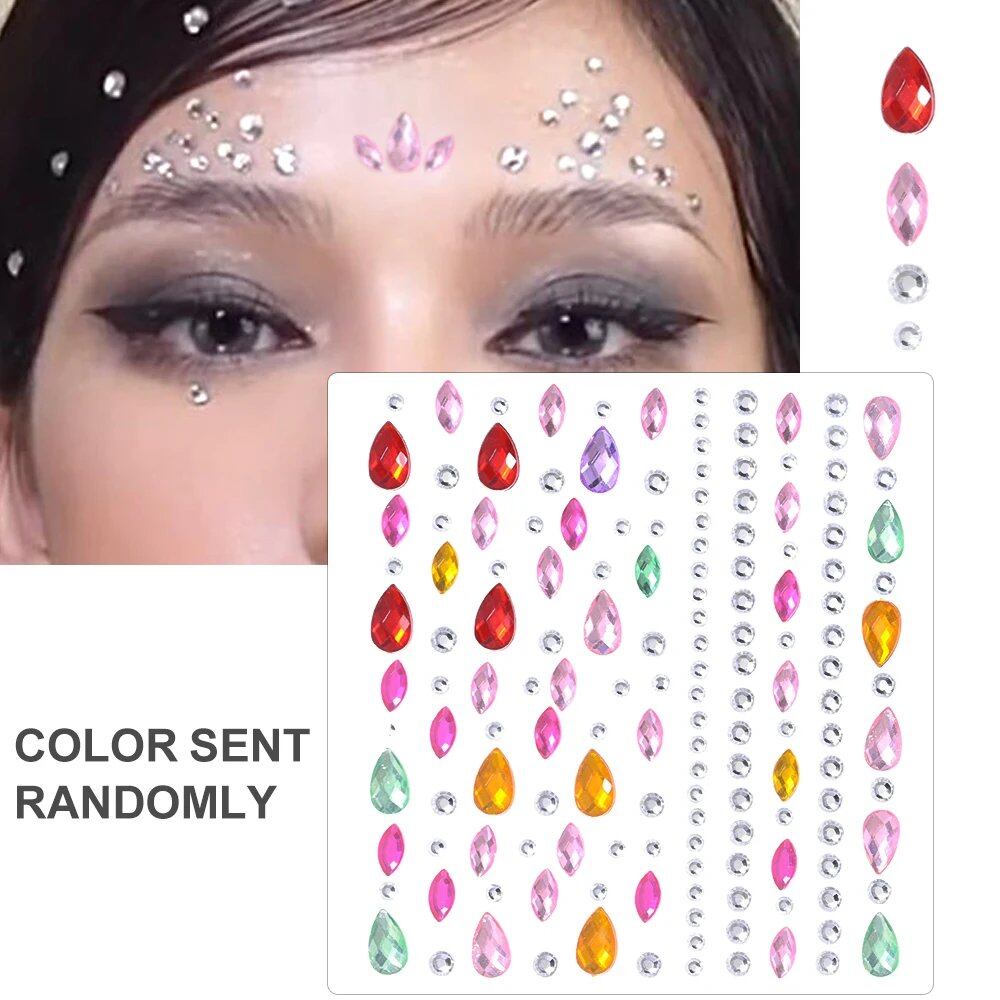 1/5/8-Piece 3D Face and Eye Tattoo Stickers for Party Makeup, Diamond Rhinestone Stickers, Self-Adhesive Mixed Crystal Face Decoration Stickers, Parallel Import