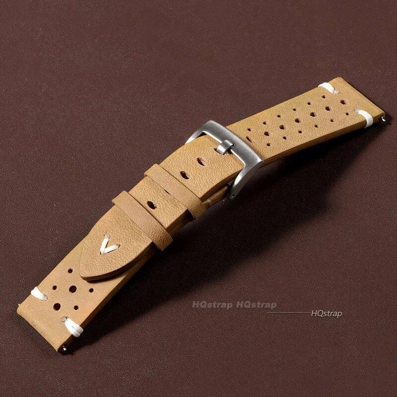 Handmade Genuine Leather Watch Band, Brown/Black, 20mm/22mm, Soft, Men's Vintage Bracelet, Oil-Waxed, Cowhide Leather, Band Color: mm, Parallel Import