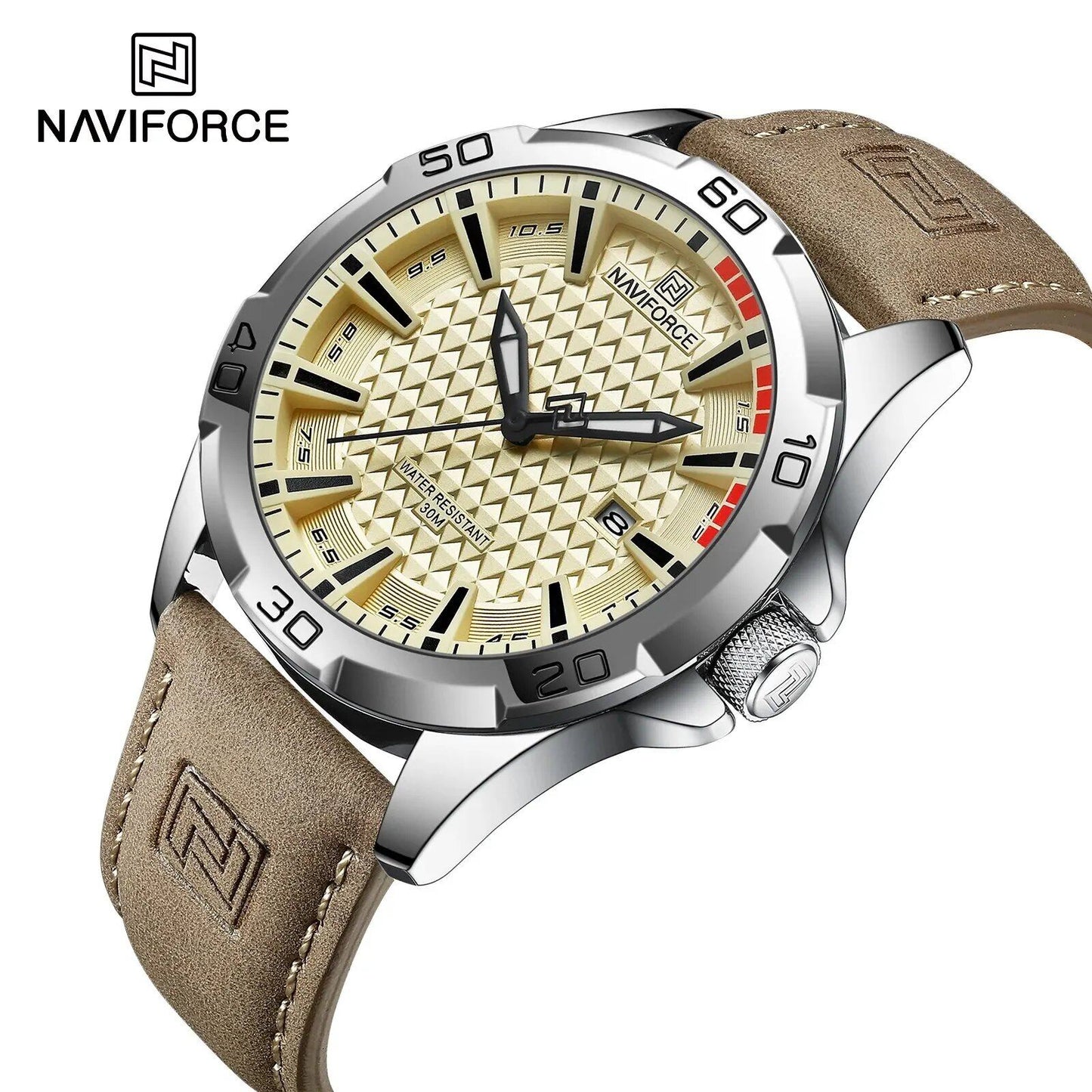 NAVIFORCE Men's Casual, Sports, Military Quartz Watch with Calendar, Leather Strap, Waterproof, Business Style, Color: 8023, Parallel Import