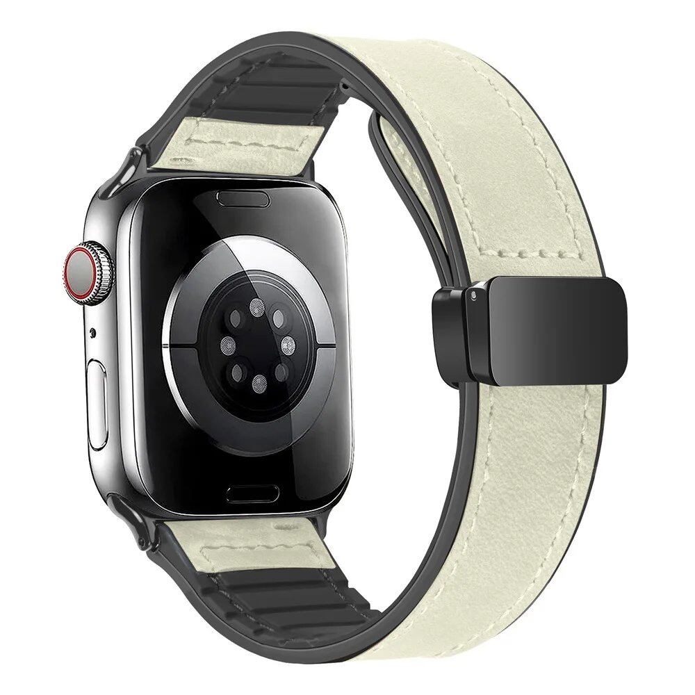 Apple Watch Ultra 49mm/iWatch Series 10・9・8・7・6対応 磁気レザーシリコンバンド(46mm/42mm/44mm/45mm/41mm/40mm/38mm対応) バンドカラー: 並行輸入品