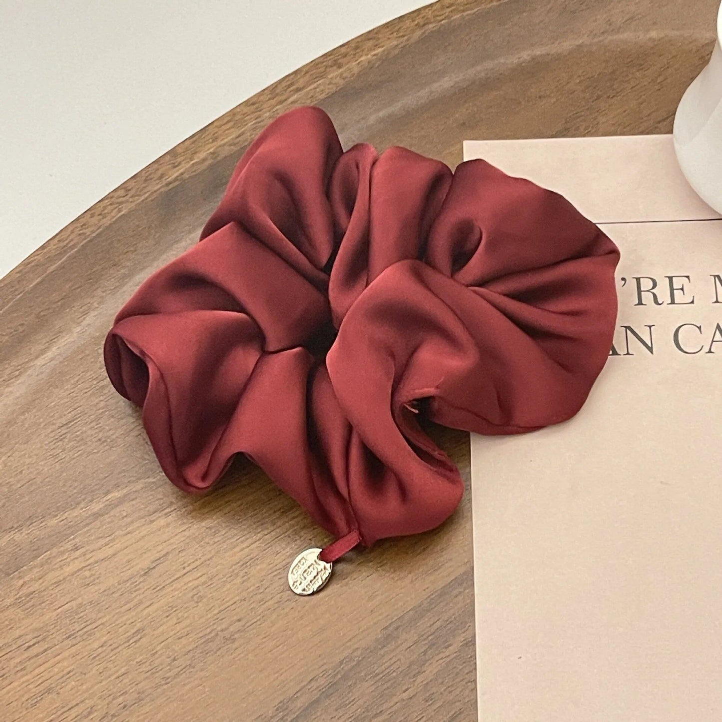 Satin Silk Hair Scrunchie, Black Hair Tie, Women's and Girls' Hair Accessory, Solid Color, Imported