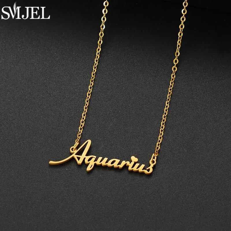12 Zodiac Signs Jewelry Stainless Steel Zodiac Letter Necklace Aries, Leo, Taurus, Gemini, Aquarius Horoscope Christmas Gift Color: 45cm Length; Main Stone Color: Parallel Import