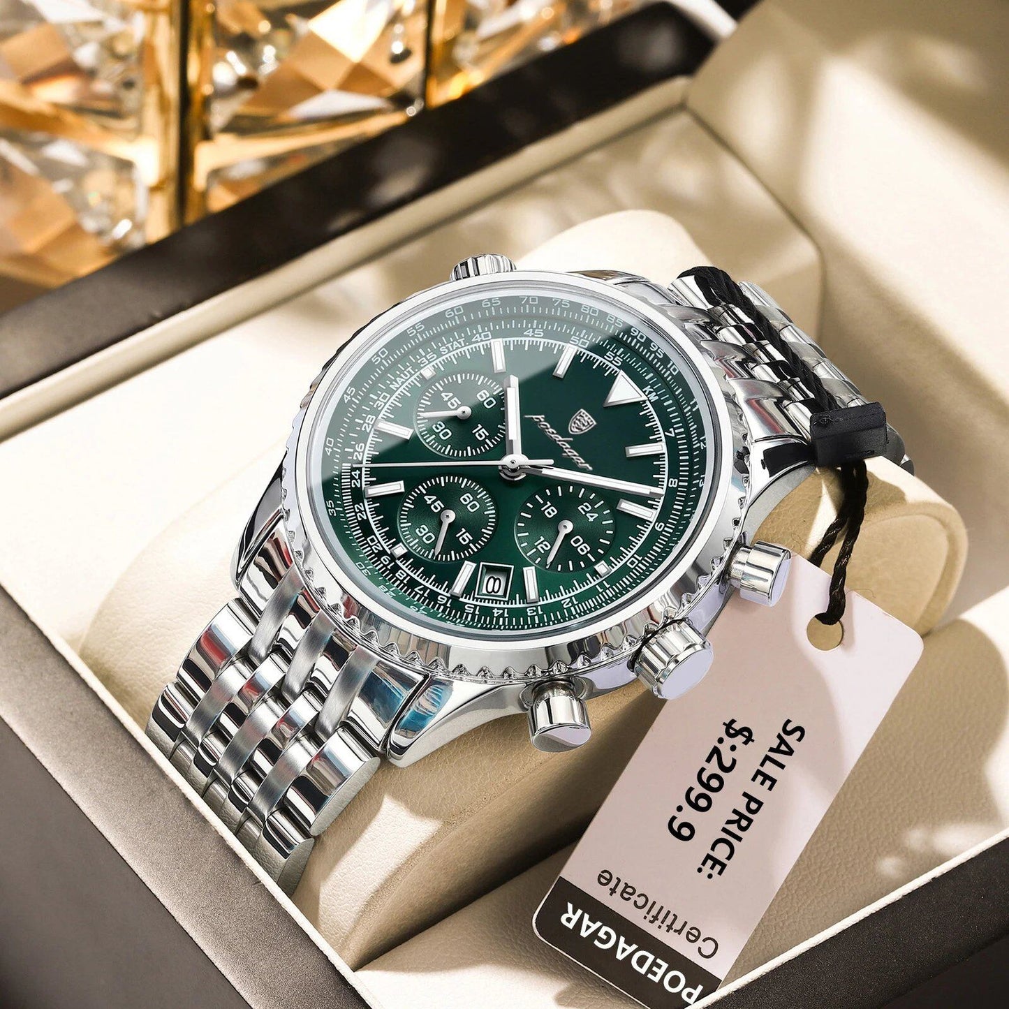 POEDAGAR Men's Luxury Watch with Date Display, Chronograph, Stainless Steel, Waterproof, Luminous, Sports, Military Quartz, Color: 960, Parallel Import