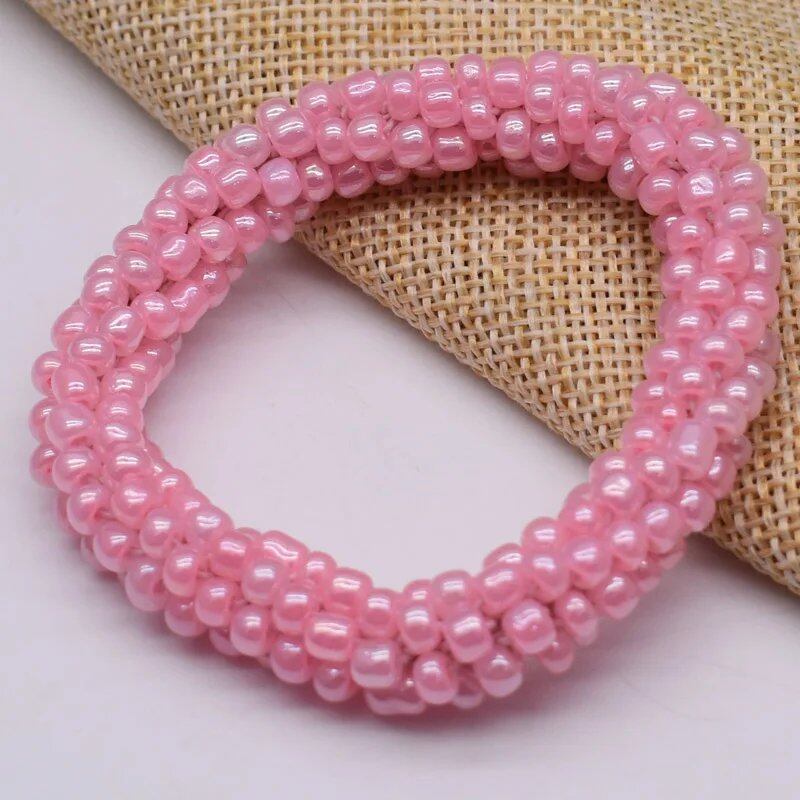 New Hair Accessory: Glass Bead Bracelet & Hair Tie, Elastic Hair Rope, Simple Scrunch, Ponytail Headdress, Women's Bracelet, 18cm Long; Metal Color, Parallel Import