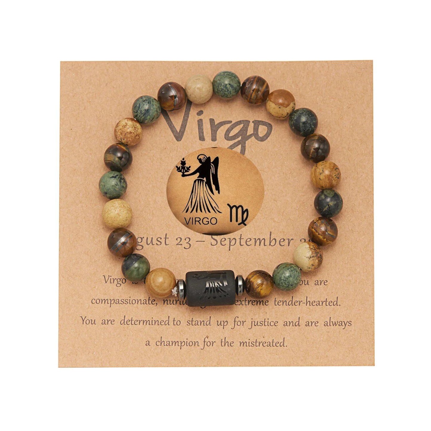 Natural Tiger Eye Beads 12 Zodiac Sign Bracelet for Men and Women, featuring Aries, Taurus, and Virgo. Metal Color: BR23Y0501 - Parallel Import