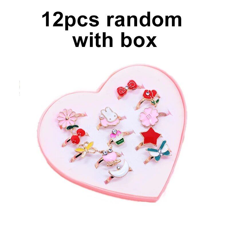 10/20/36-Piece Cute Adjustable Rings for Kids and Girls, Pretend Play Makeup Toy, Cartoon Crystal Jewelry, Alloy, Animal, Enamel Rings, Parallel Import