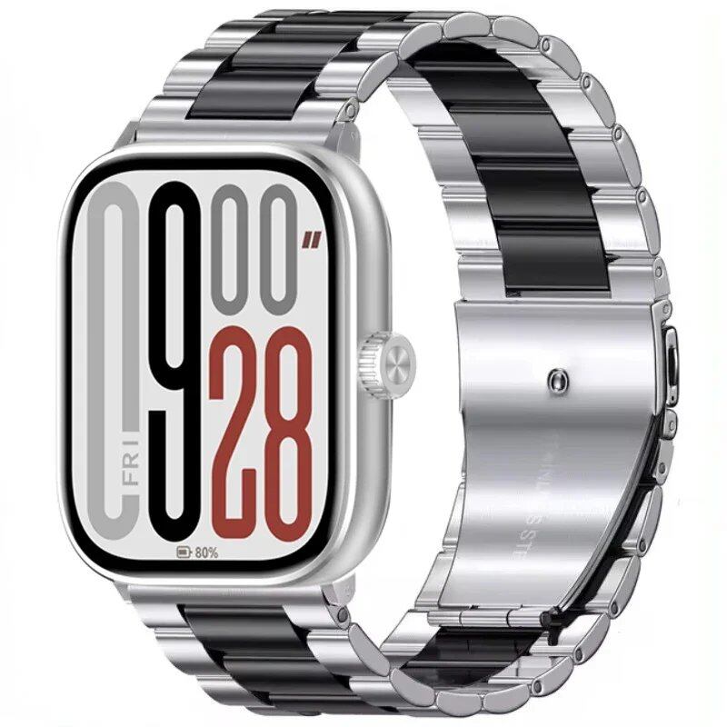 Metal Strap for Redmi Watch 5/4 - Compatible with Xiaomi Band 9 Pro / Mi Band 8 Pro, Comfortable and Breathable Replacement Wristband, Bracelet, Band Color: Black, Band Width: Parallel Import
