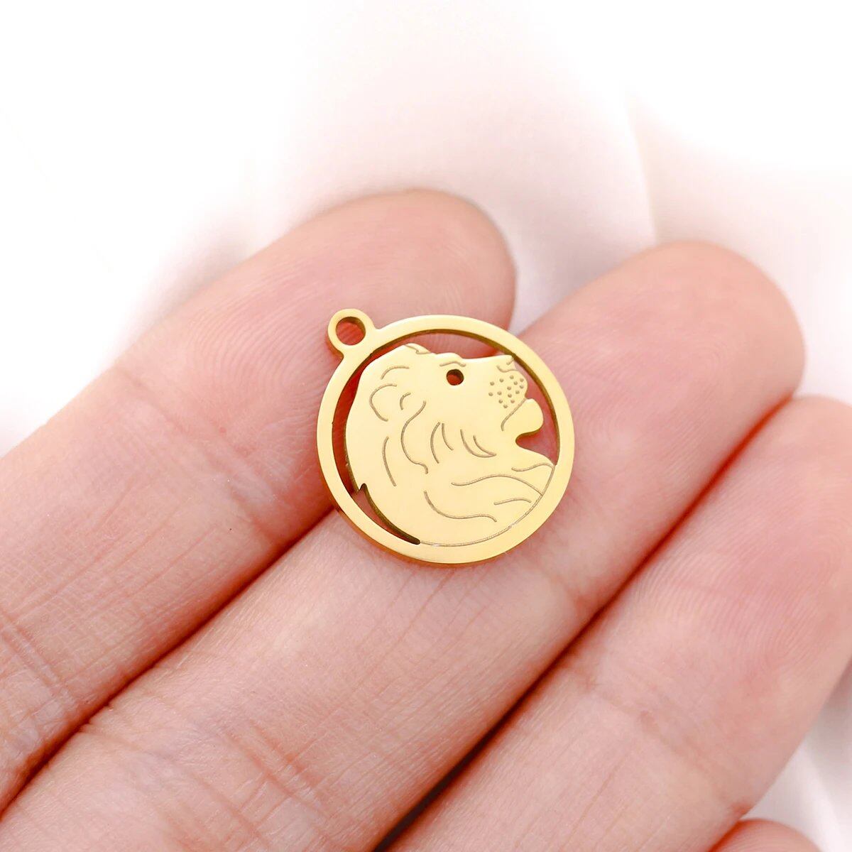 Set of 5 Round Hollow Zodiac Sign Pendants, Stainless Steel, 12 Constellation Charms, DIY Necklace, Bracelet, Jewelry Making, Metal Color: Parallel Import