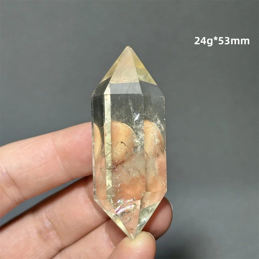 Natural Clear Citrine Double Tip Energy Bar, Reiki Healing Crystal Point, Garden Home Decor, Meditation, Spiritual Color, Parallel Import