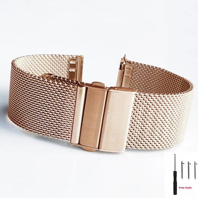 16mm, 18mm, 20mm, 22mm Quick Release Milanese Loop Mesh Watch Band with Stainless Steel Metal Folding Buckle, Wrist Strap, Accessories, Band Color: mm, Parallel Import