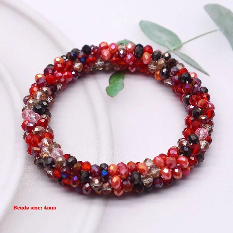 New Hair Accessory: Glass Bead Bracelet & Hair Tie, Elastic Hair Rope, Simple Scrunch, Ponytail Headdress, Women's Bracelet, 18cm Long; Metal Color, Parallel Import