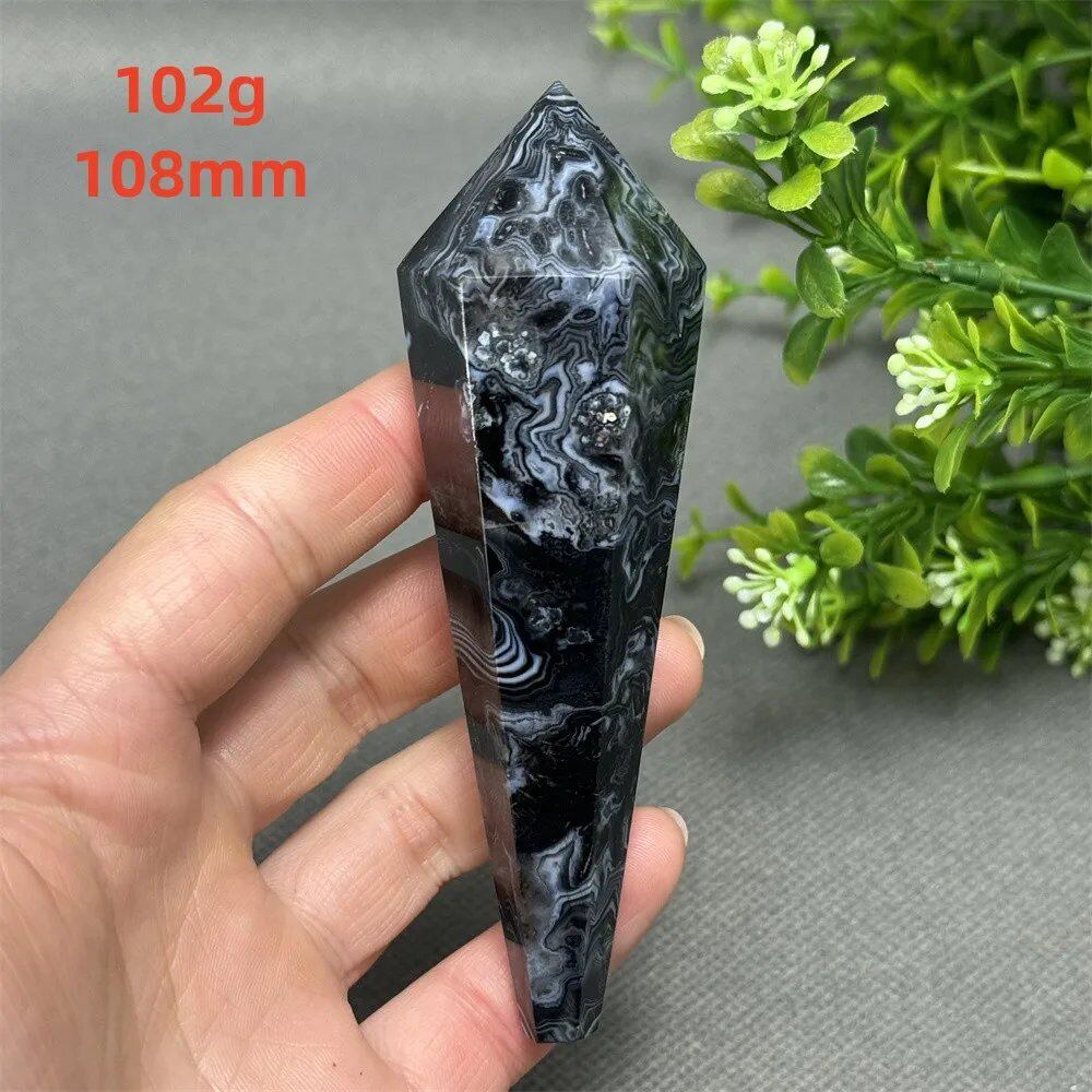 天然ブラックオニキスチップ セプター 超パワー レイキエネルギー チャクラ スピリチュアルヒーリング ウィザード ウィッチクラフト 瞑想 ホームデコレーション ギフト カラー: 並行輸入品