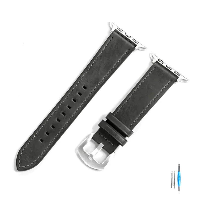 Calf Leather Strap for Apple Watch - Compatible with iWatch Series 8/7/6/5/4/3/SE, 49mm, 44mm, 45mm, 42mm, 40mm, and 41mm Bands, Unisex, Imported